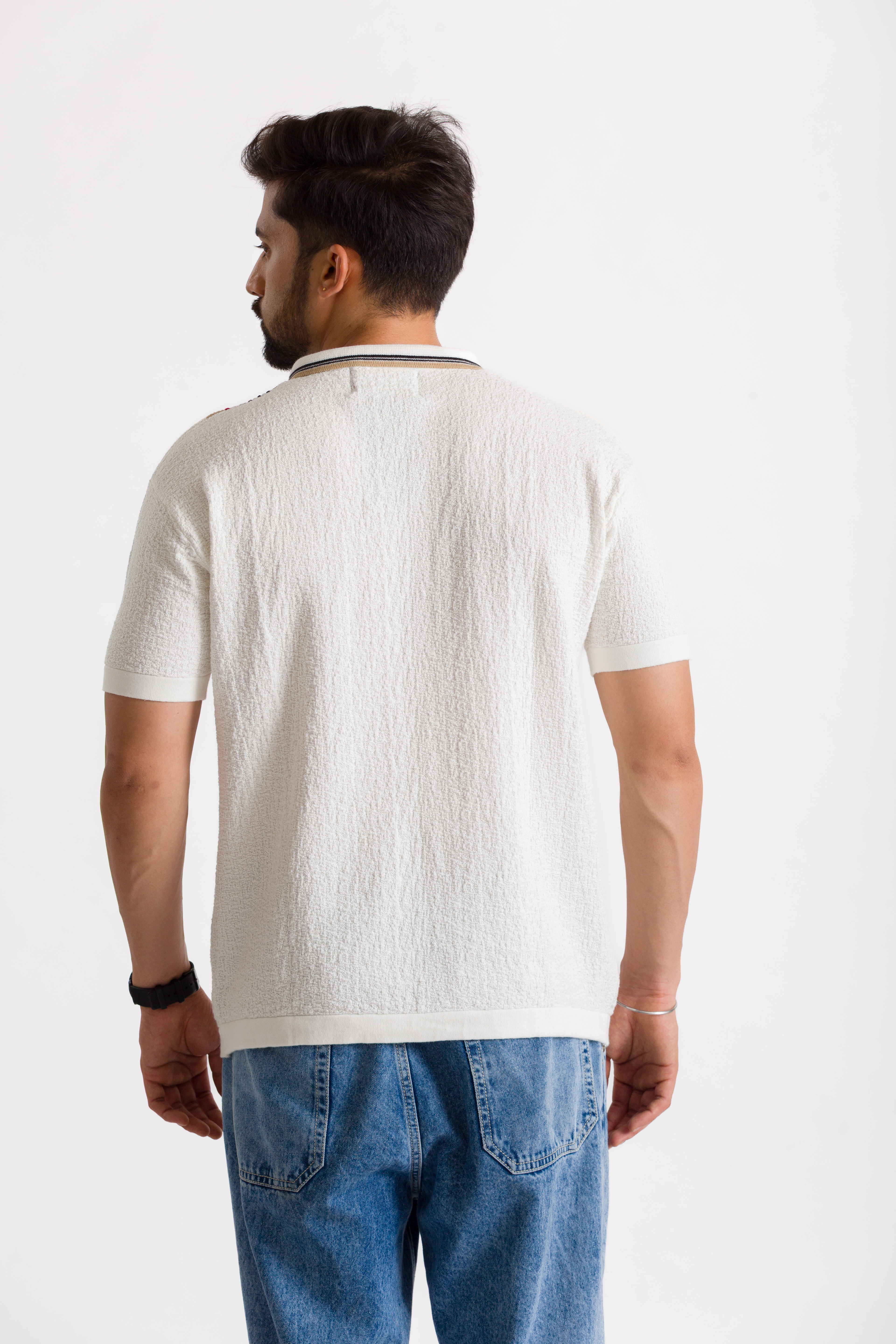 Knitted White Polo T-Shirt